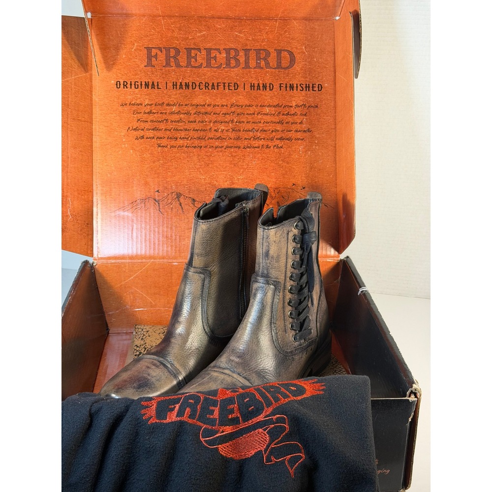 Freebird by Steven Brooks Leather Ankle Boots Distressed Brown Side Lace Zip NEW